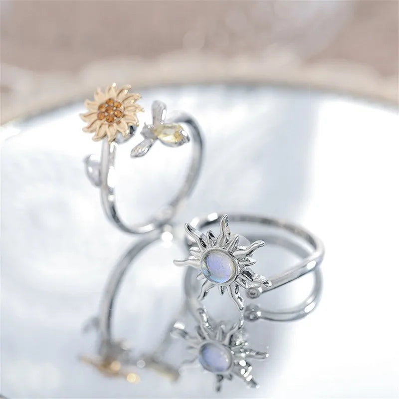 Women's Y2K Daisy Flower Bead Fidget Spinner Ring – 6 Colors Fidget Spinner Ring Qme