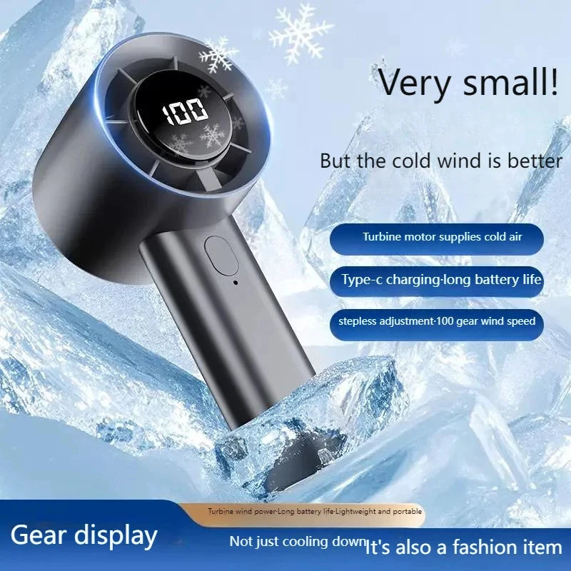 Mini Portable Handheld Fan LED Display 100 Speeds USB Rechargeable Portable Handheld Fan Qst