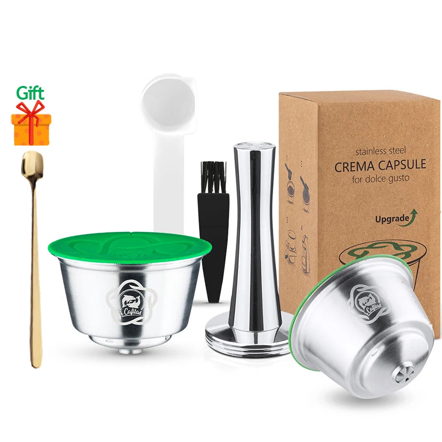 Reusable Stainless Steel Coffee Capsule for Dolce Gusto Refillable Coffee Capsule Qst 2pod tamper