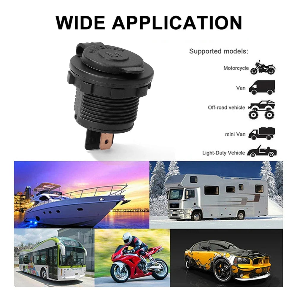 12V DIN Socket Panel Mount & Weather Cap – Car Boat Motorcycle Vehicle Power Socket Qme