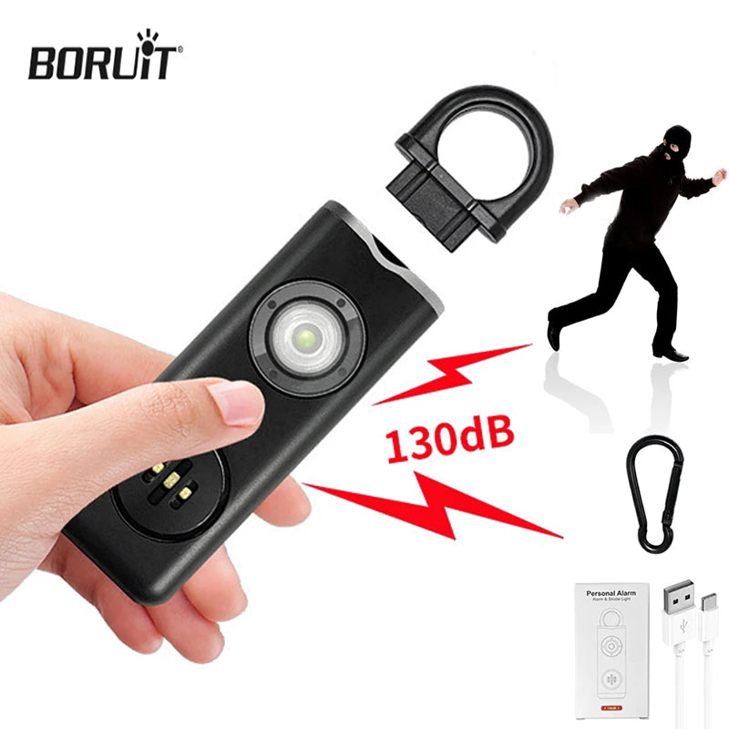 BORUiT EDC Keychain Flashlight – 130dB Alarm, Type-C Rechargeable EDC Keychain Flashlight Qst