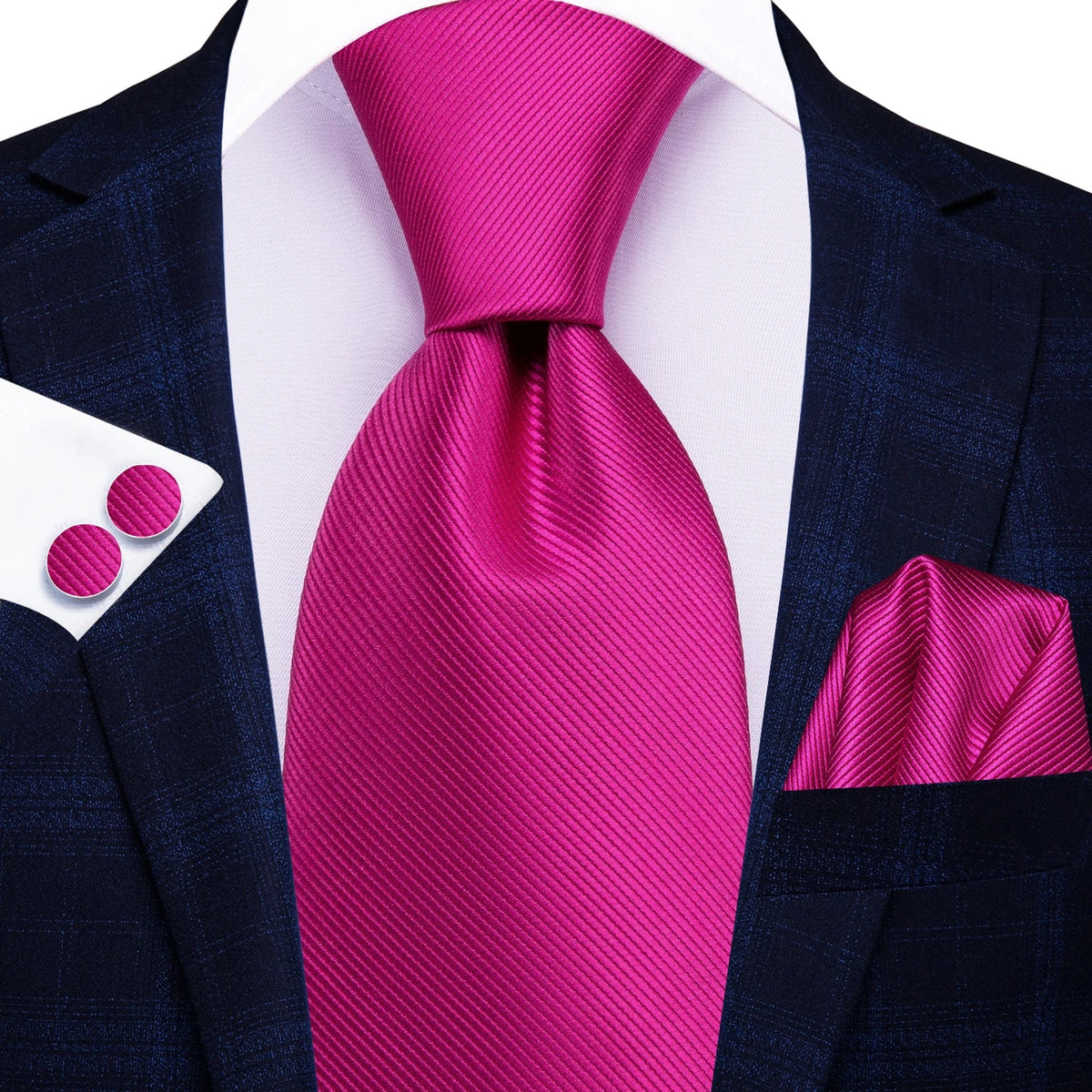 Hi-Tie Men's Silk Jacquard Necktie – Solid Pink & Green Silk Jacquard Necktie Qme