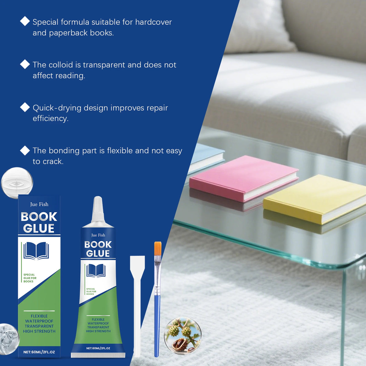60ml Book Repair Glue – Waterproof Quick-Dry Binding Adhesive Book Repair Glue Qst