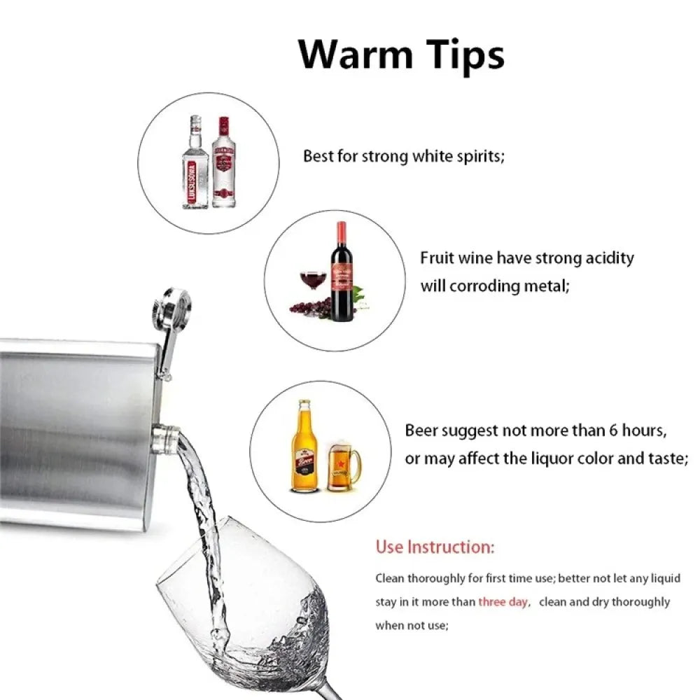 Stainless Steel Hip Flask 4/8/10 oz – Pocket Whiskey Bottle Hip Flask Qst
