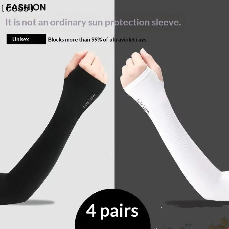 4 Pairs UPF 50+ Ice Silk Sun Protection Arm Sleeves – Unisex UV Arm Sleeves Qst