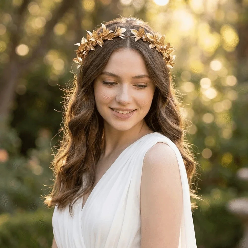 Vintage Gold Bridal Wreath Headband – Handmade Maple Leaf Bridal Wreath Headband Qme
