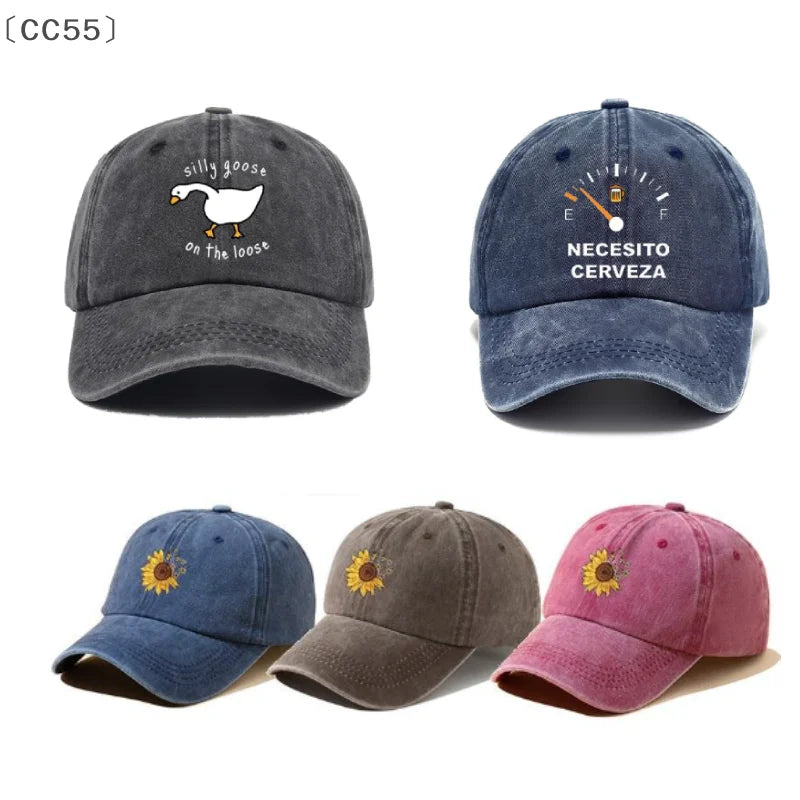 Retro Distressed Goose Print Baseball Cap – Cotton Sun Hat Baseball Cap Qst
