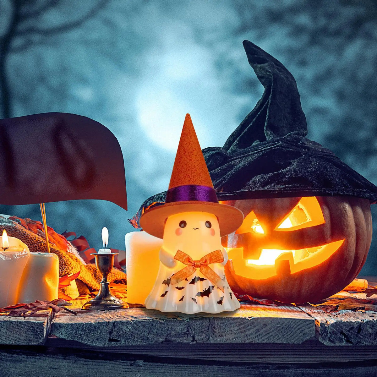 LED Light-Up Ghost Halloween Resin Decoration | Spooky Statue Halloween LED Statue Qme