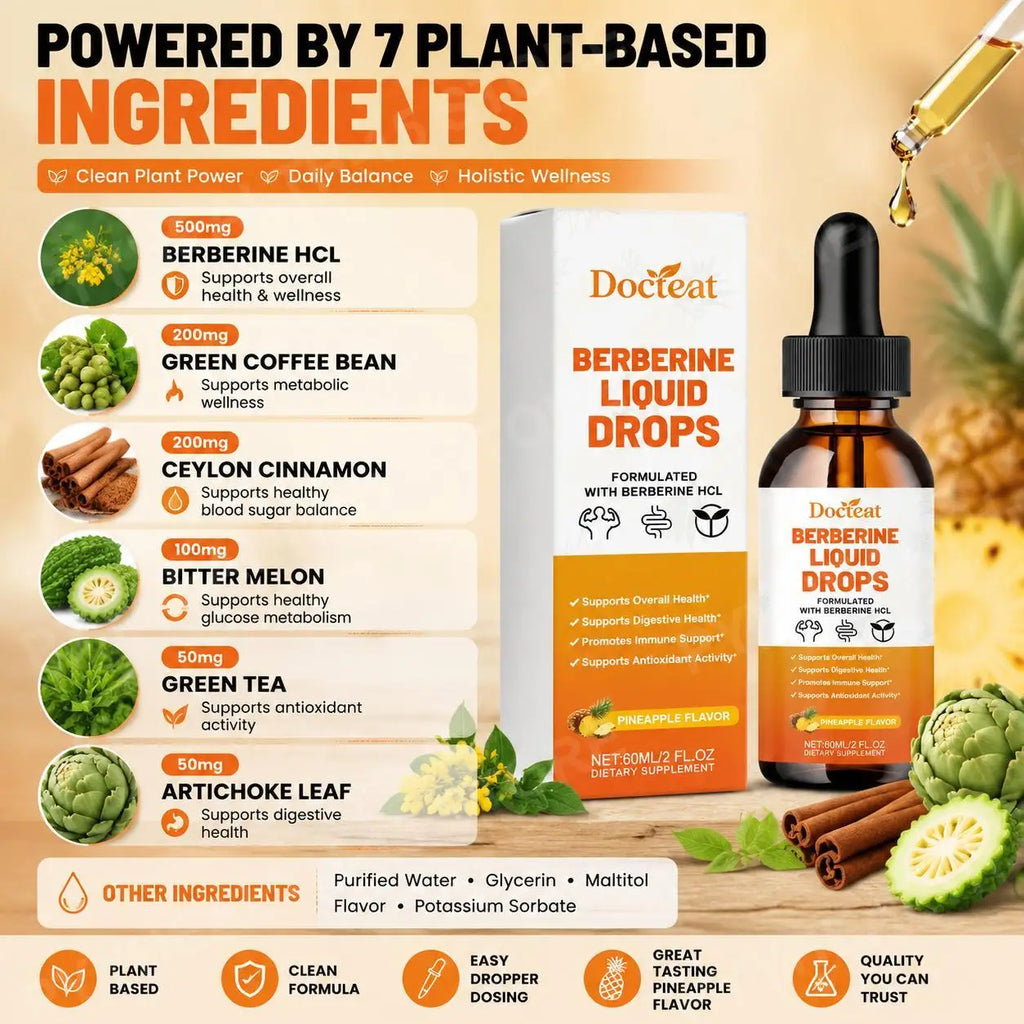 Docteat Berberine HCl Liquid Drops – Ceylon Cinnamon 60ml Liquid Supplement Drops Qst
