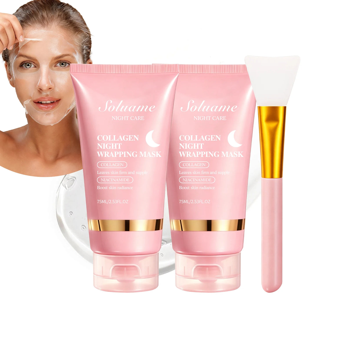 2-Pack Collagen Overnight Peel-Off Mask with Niacinamide Overnight Face Mask Qst Each 75 ml