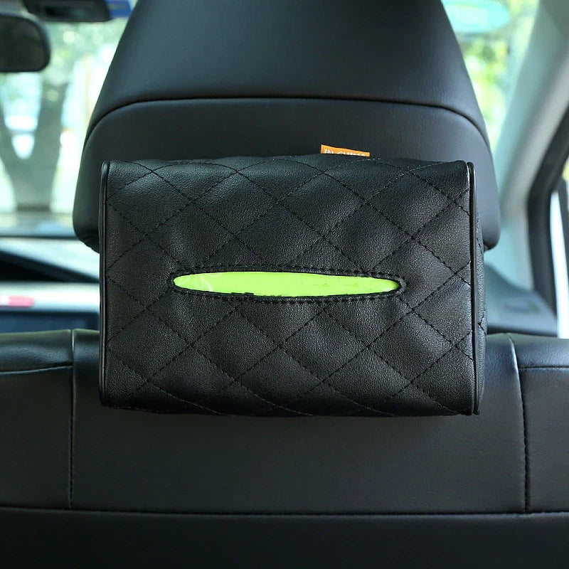 Checkered Leather Car Seat Back Tissue Box Holder | Qme Car Tissue Box Holder Qme