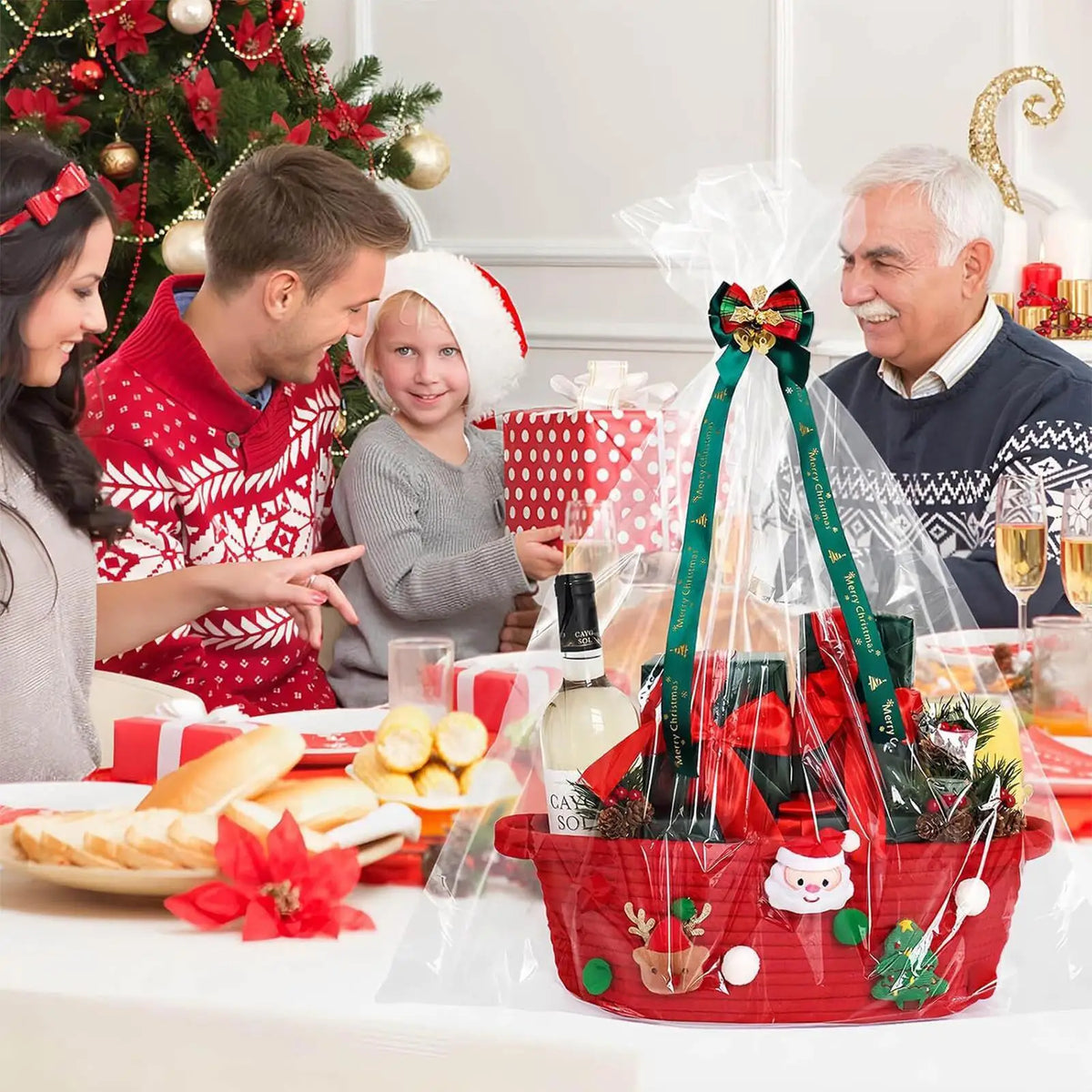 Cotton Rope Woven Storage Basket with Handles | Christmas Bin Woven Storage Basket Qme