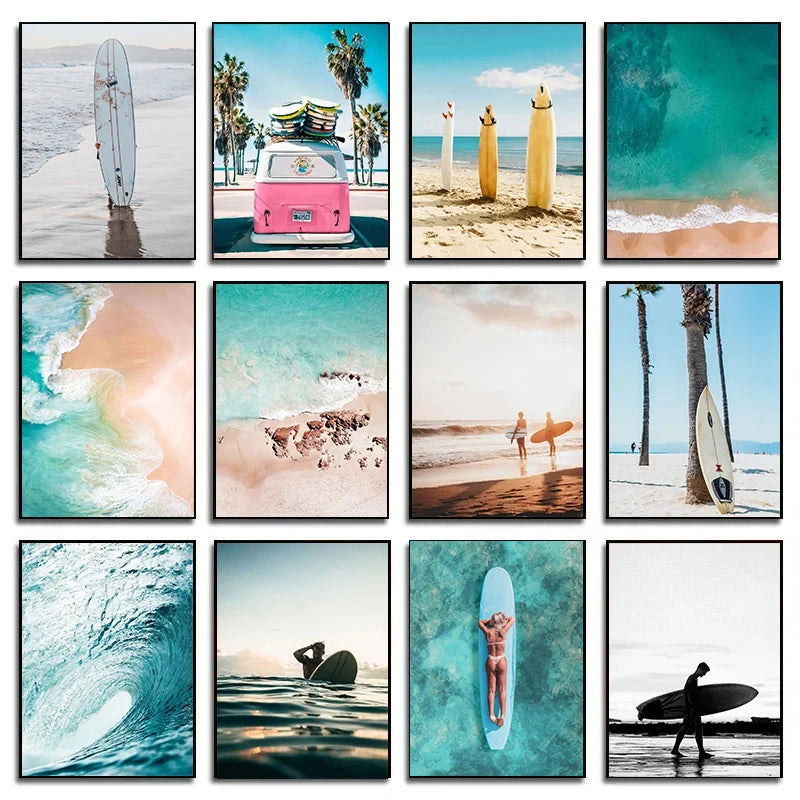 Surfing Beach Canvas Wall Art – Ocean Waves Summer Poster Canvas Wall Art Qst