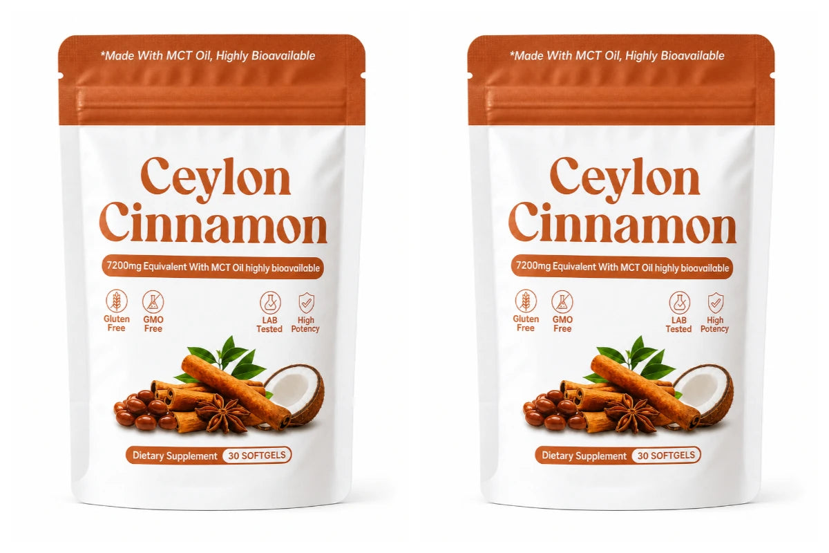 Ceylon Cinnamon Softgels 7200mg – 12:1 Extract + MCT Oil Herbal Supplement Qst 2bags 60capsules