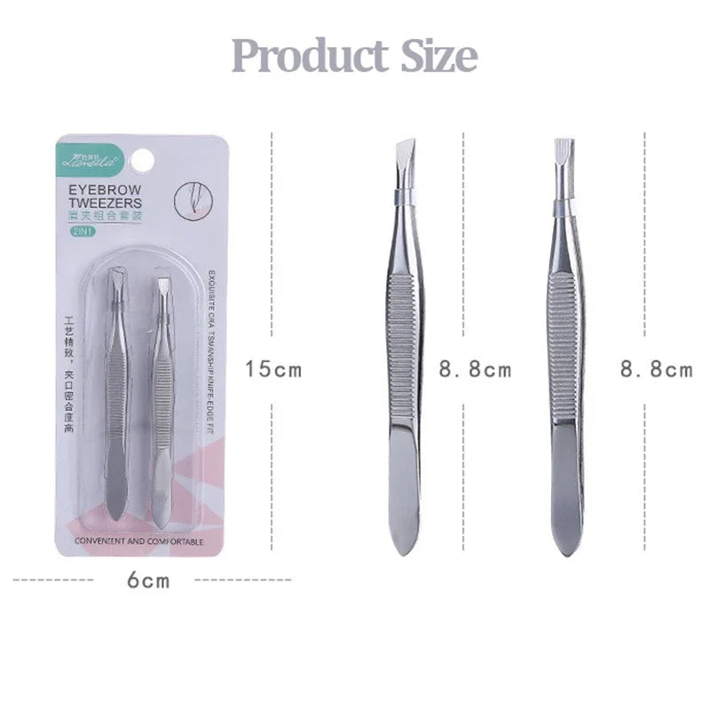 Professional Slanted Stainless Steel Eyebrow Tweezers – 2-Pack Eyebrow Tweezers Qme