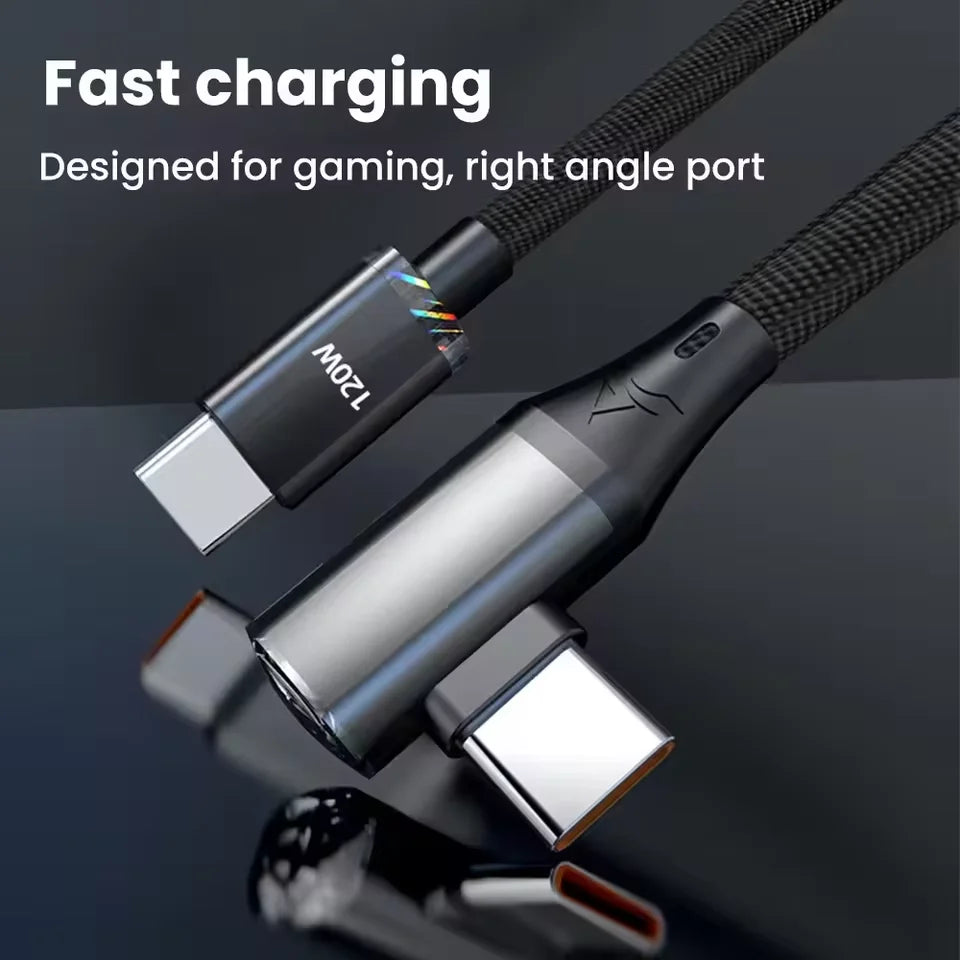 120W 90° Elbow USB-C Fast Charging Cable | 6A PD Type-C USB-C Charging Cable Qme