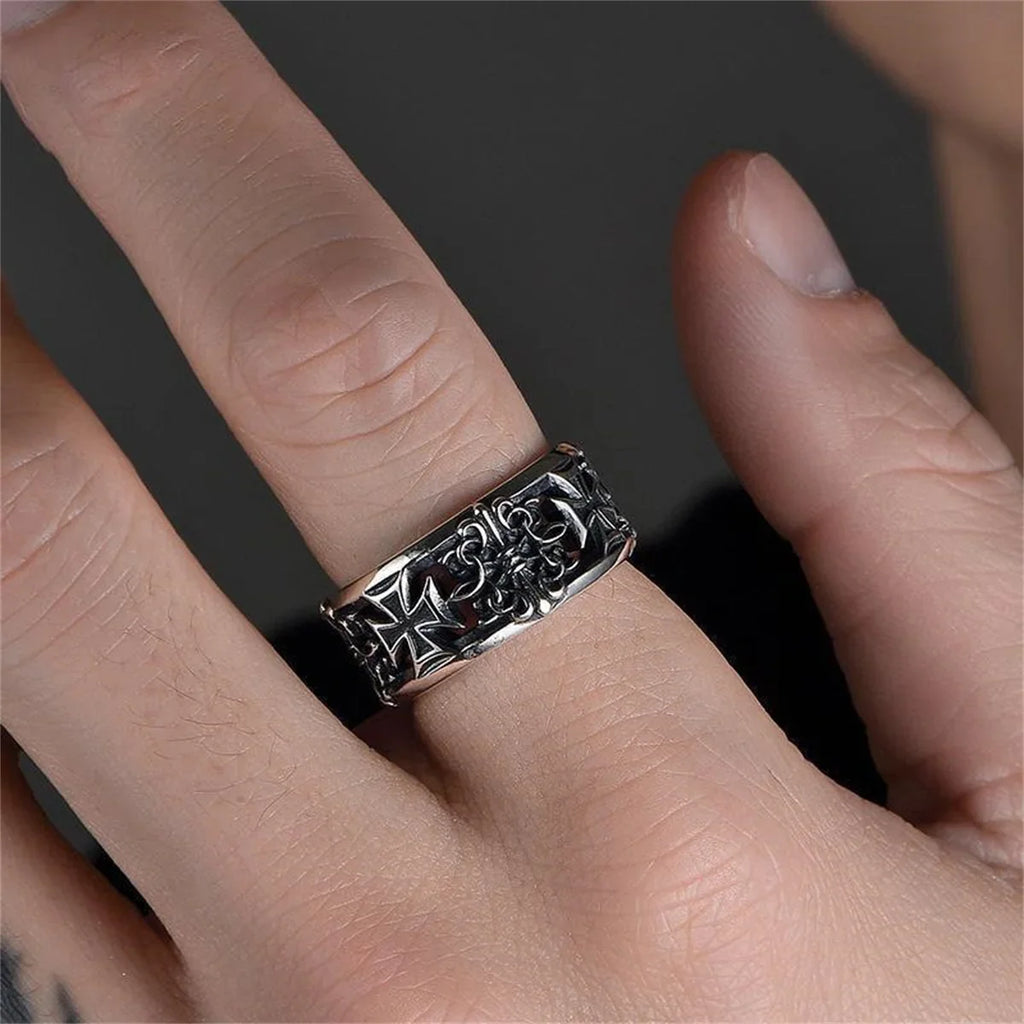 Retro Cross Ring Men's Hip Hop Punk Metal Statement Ring Men's Statement Ring Qme