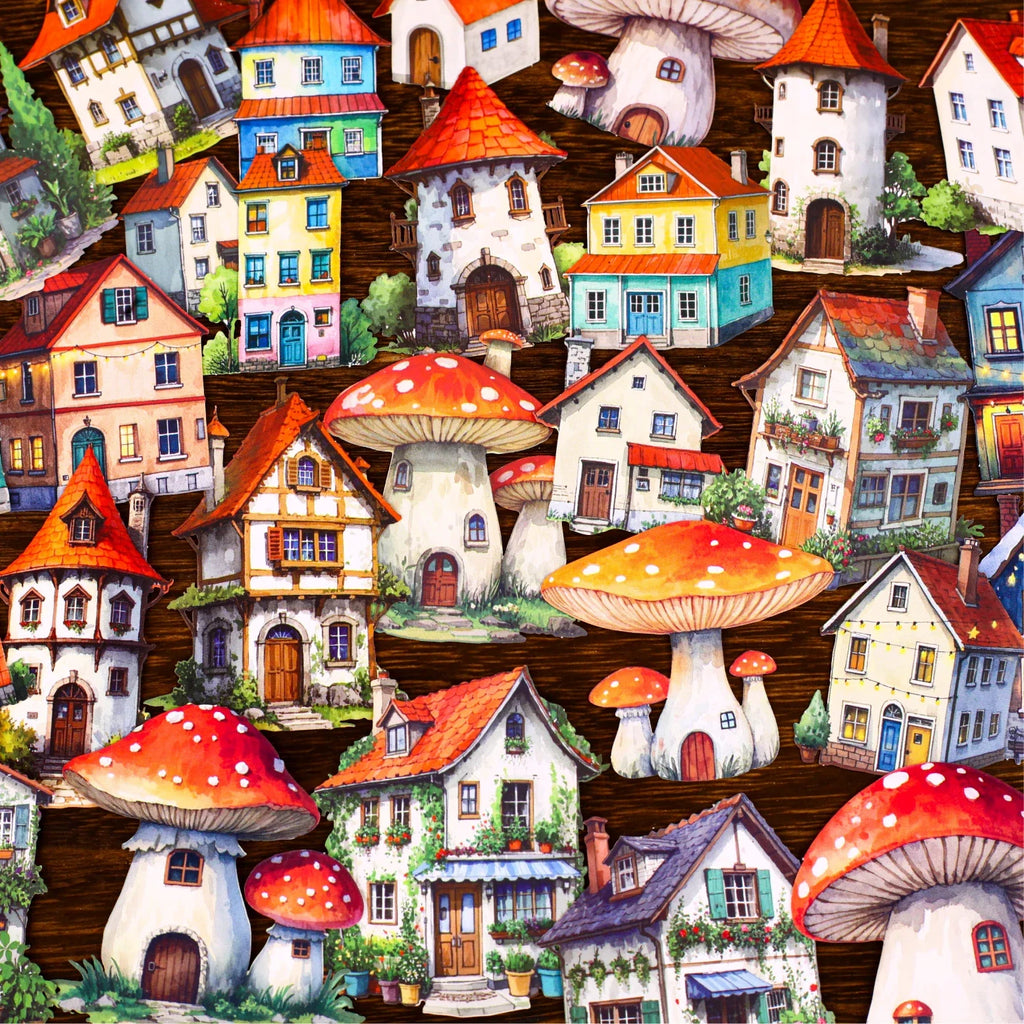 Fairy Tale Mushroom Town Stickers – DIY Scrapbooking Decor Decorative Craft Stickers Qme