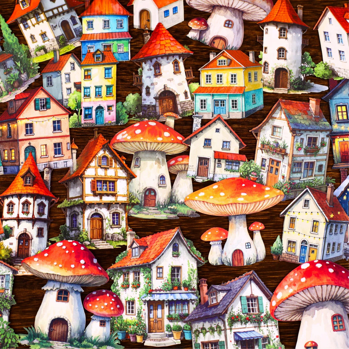Fairy Tale Mushroom Town Stickers – DIY Scrapbooking Decor Decorative Craft Stickers Qme
