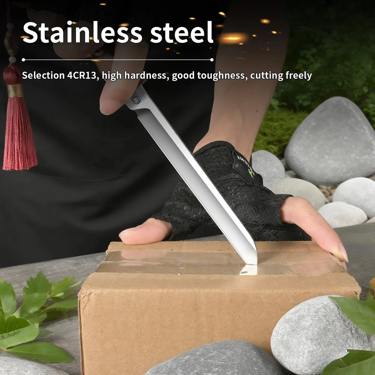 PLYS Handmade Stainless Steel Straight Knife – Outdoor & Kitchen Fixed Blade Knife Qst