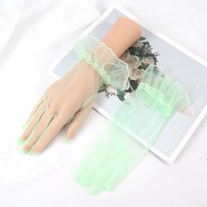 Women's Transparent Lace Mesh Gloves – Sheer Fashion Driving Gloves Lace Fashion Gloves Qme light green