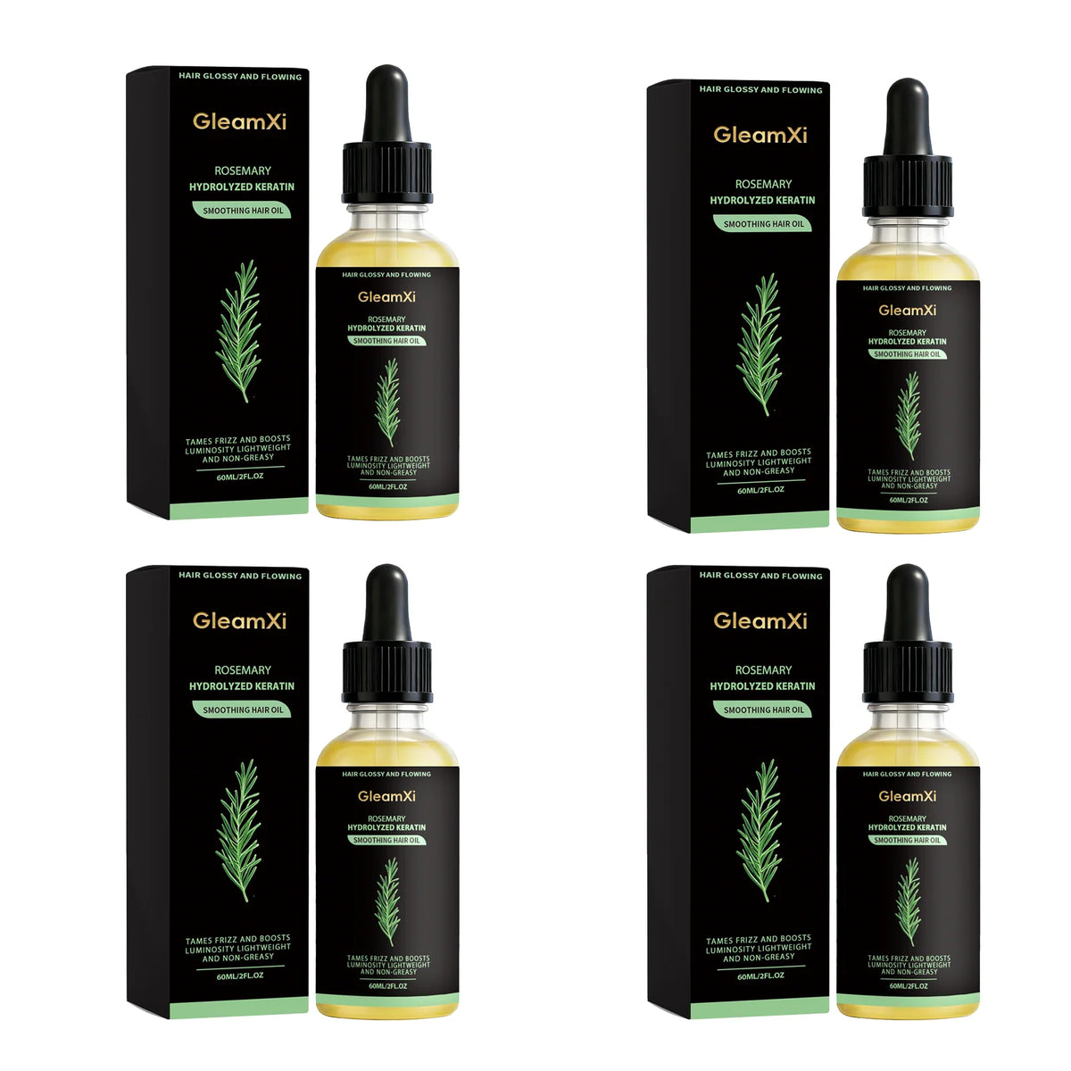 Gleamxi Rosemary Hair Growth Serum 60ml – Men & Women Hair Growth Serum Qst 4pcs