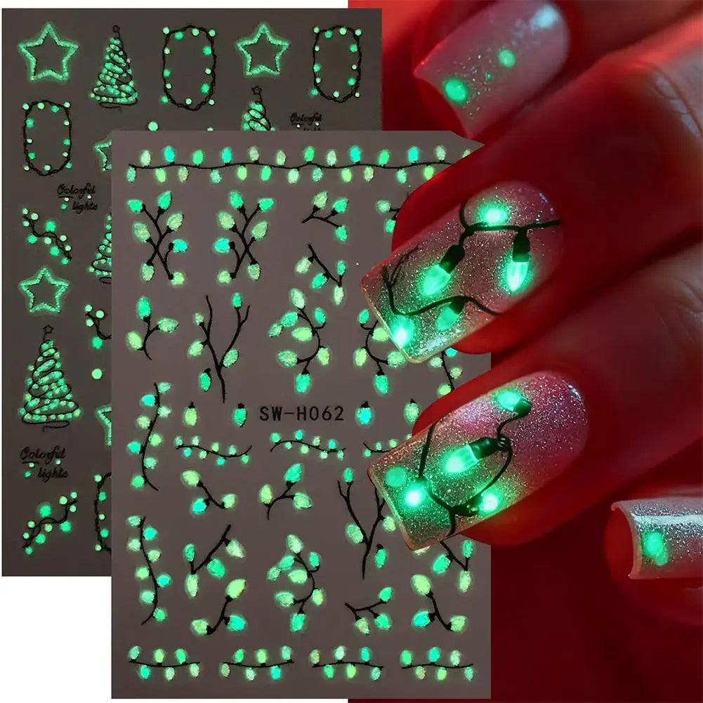 Glow-in-the-Dark Christmas Nail Art Stickers – Stars & Trees Nail Art Stickers Qme