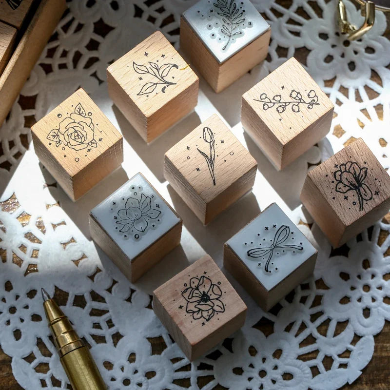 Forest Floral Wooden Stamp Box Set 16pc – Journals & Cards Wooden Stamp Set Qme