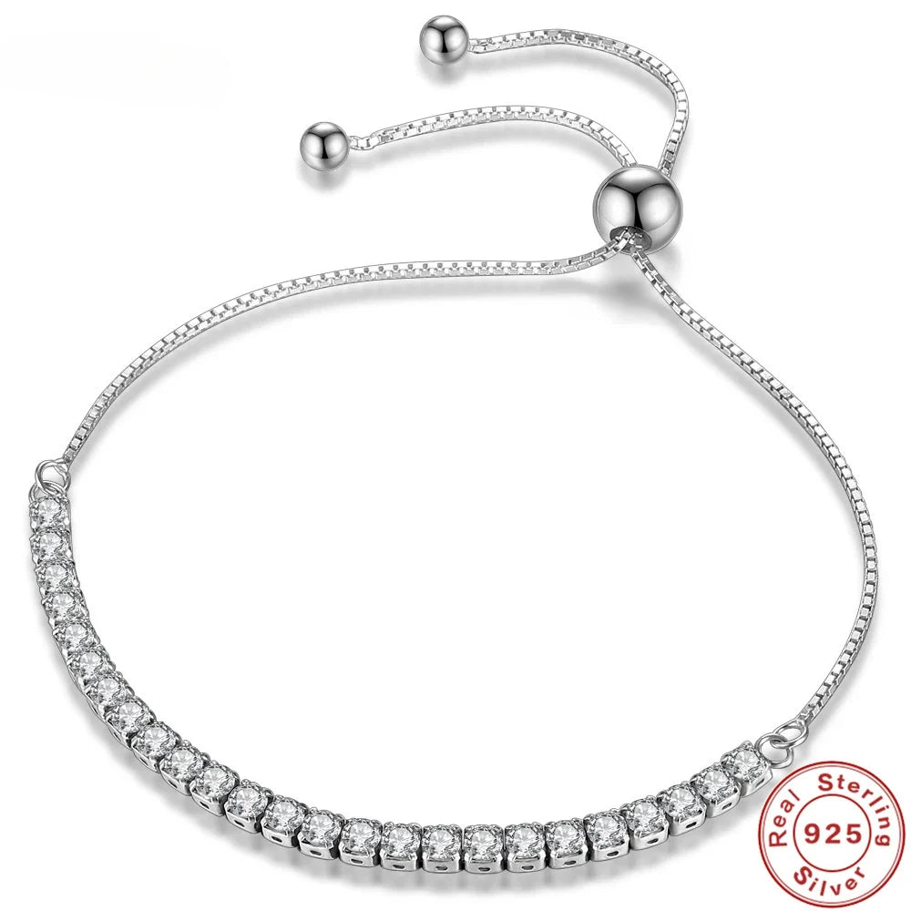 925 Sterling Silver Zircon Tennis Bracelet | Crystal Chain Tennis Bracelet Qme