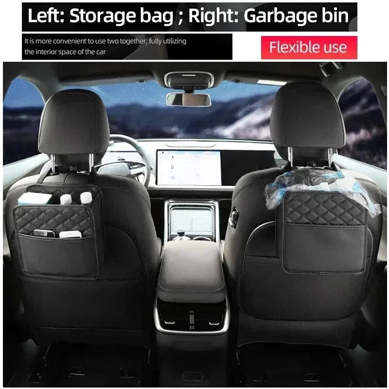 Leather Car Seat Back Organizer & Trash Can Holder Car Seat Organizer Qme