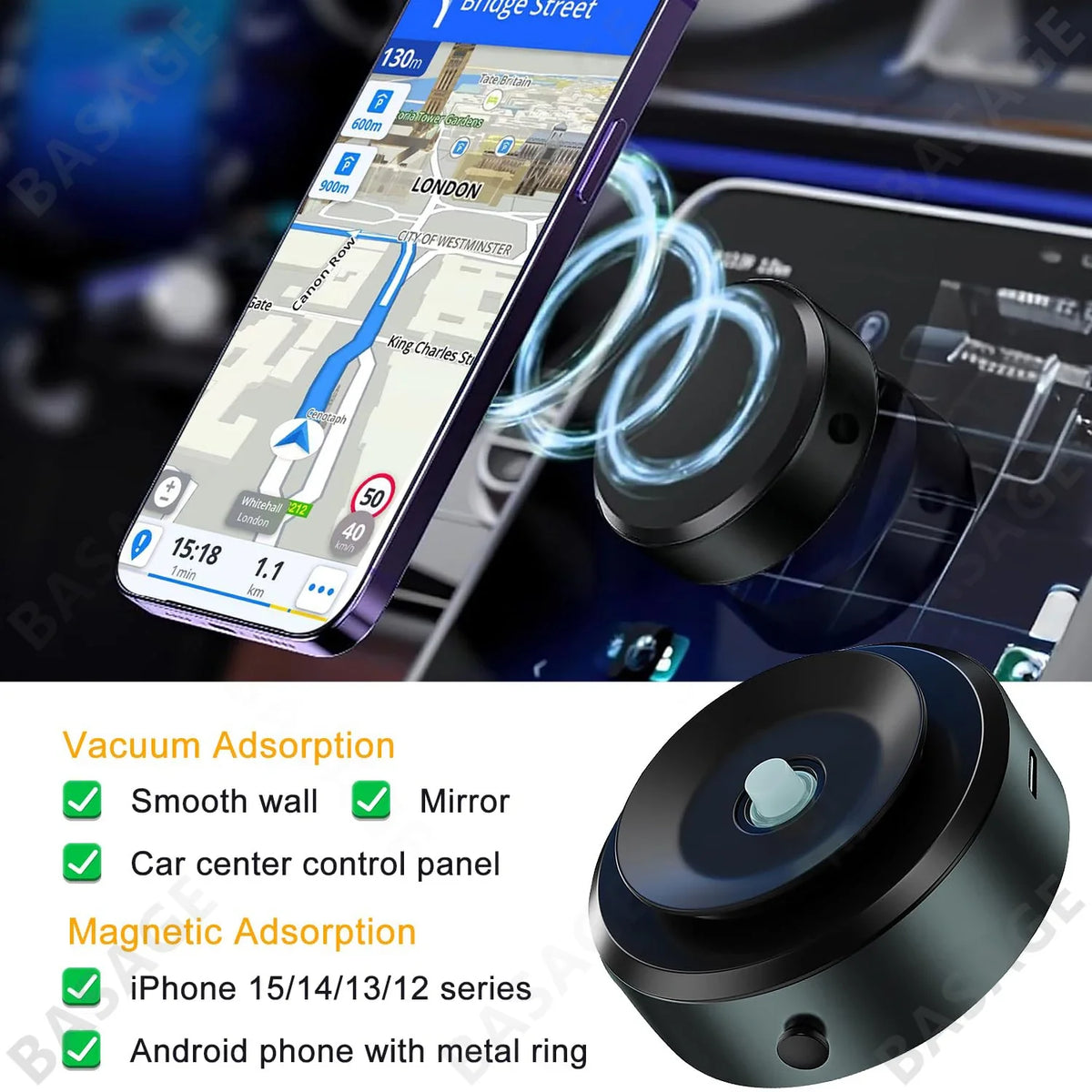 Magnetic Car Phone Holder 360° Rotation Air Suction Mount Car Phone Mount Qme