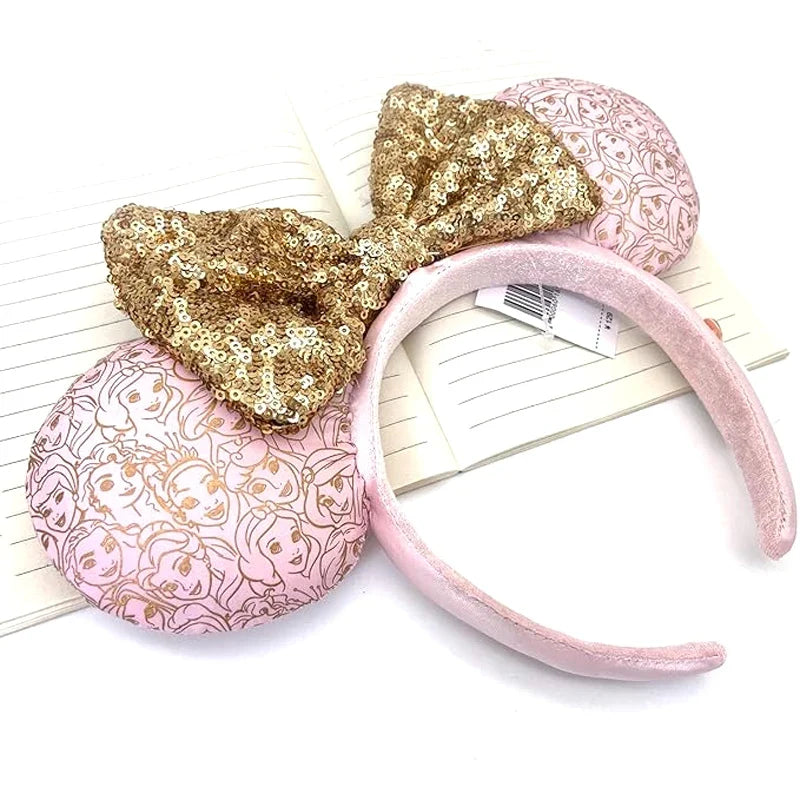 Pink Glitter Mouse Ears Bow Headband | Party & Cosplay Glitter Bow Headband Qme