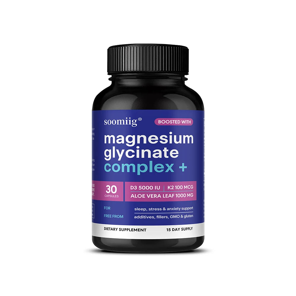 Magnesium Glycinate + Vitamin D3 & K2 Capsules | SOOMIIG Magnesium Supplement Qst 30 count-1 bottle