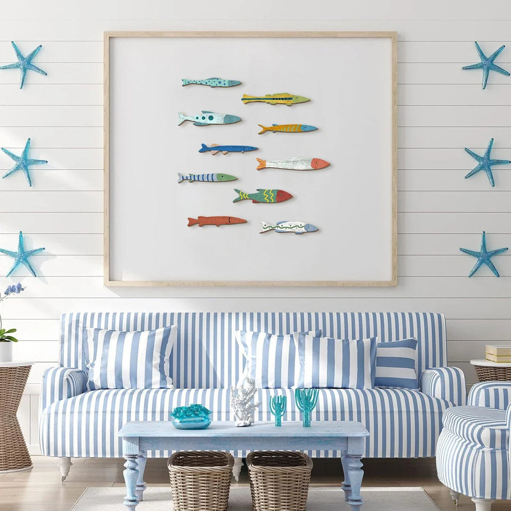 Colorful Hand Painted Wooden Fish Wall Decor | Ocean Art Wooden Wall Decor Qme