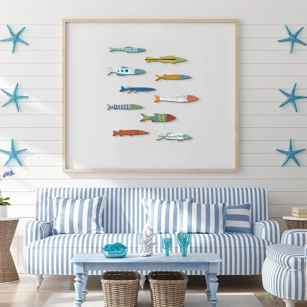Hand Painted Wooden Fish Wall Decor – Colorful Ocean Art Wooden Wall Decor Qme