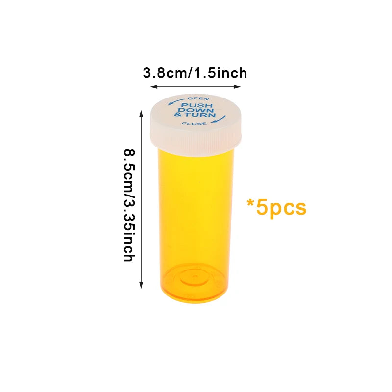 5-Pack Child-Resistant Pill Bottles – Travel Medicine Vials Pill Storage Bottles Qst A4