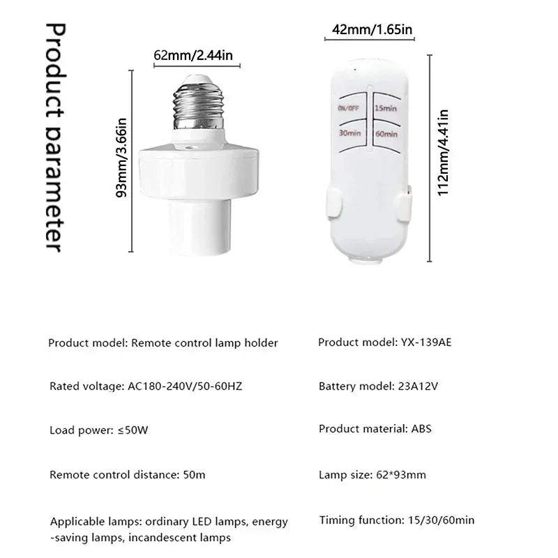 E27 Wireless Remote Smart Timer Lamp Holder 110V 220V | Qme Smart Timer Switch Qme