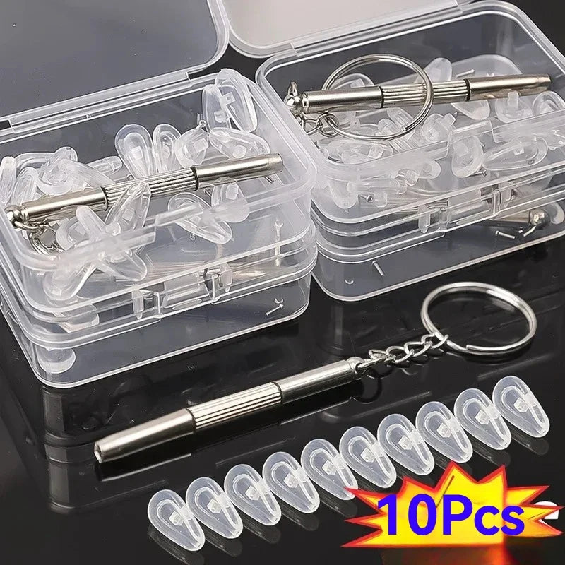 Silicone Nose Pads for Glasses with Screwdriver – 10pc Kit Eyeglass Repair Kit Qme