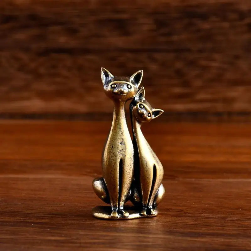 Brass Double Cat Sculpture – Desk & Home Decor Ornament Decorative Sculpture Qme