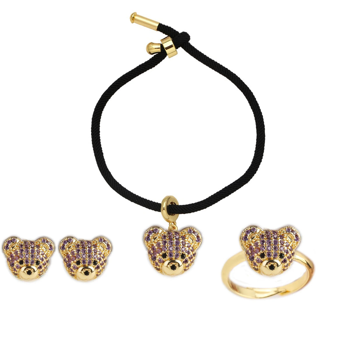 Cute Bear Zircon Jewelry Set – Bracelet, Earrings & Ring Jewelry Set Qme Jewelry Set 2