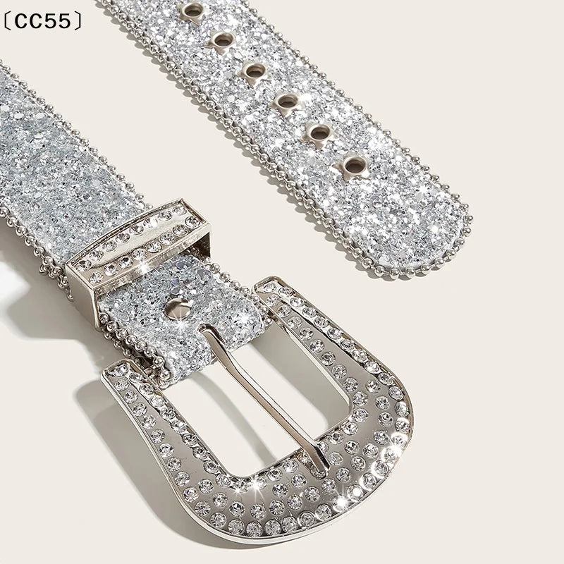 Rhinestone Buckle Belt – Punk Gothic PU Leather Waist Strap Fashion Belt Qst