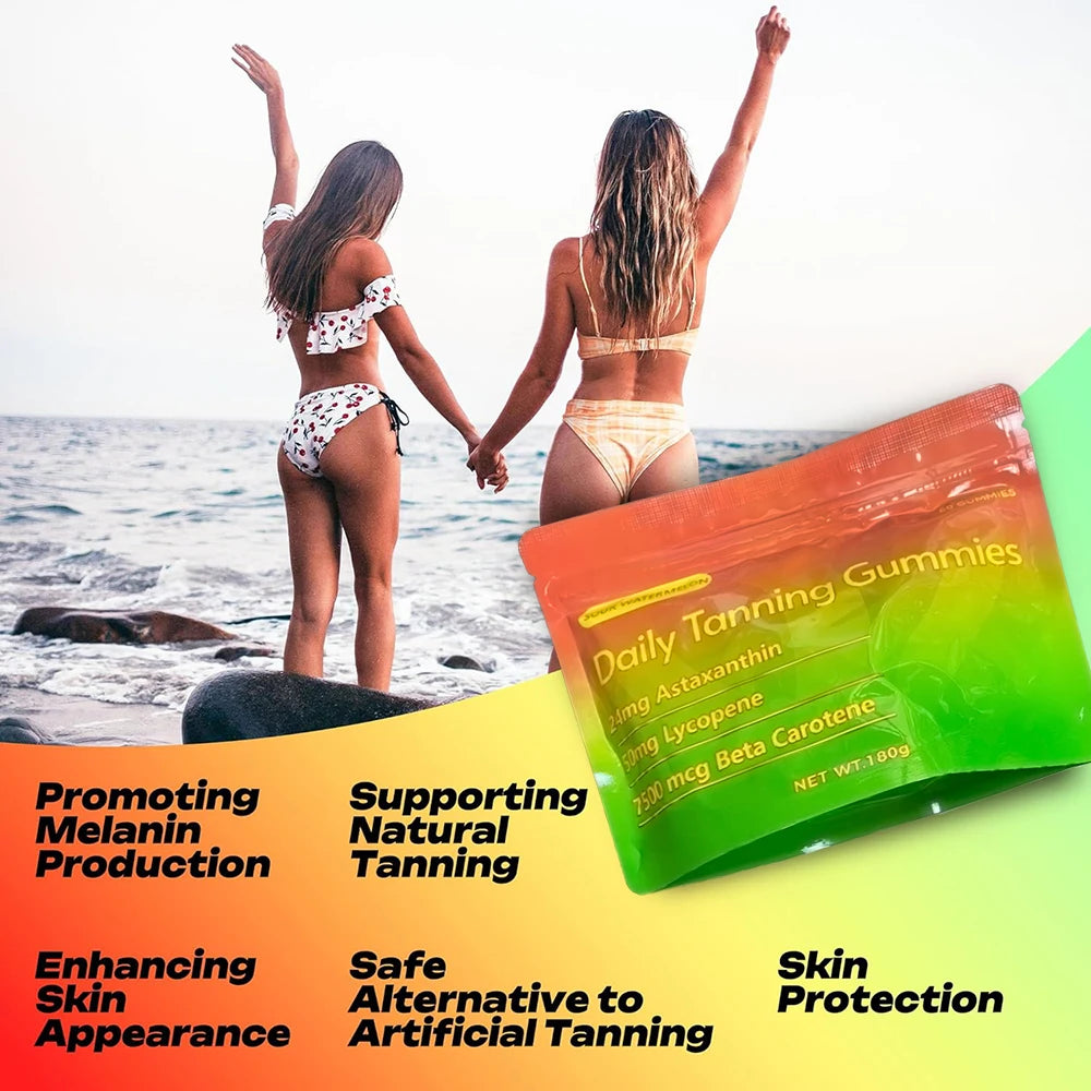 Tanning Gummies – Astaxanthin, Lycopene & Beta Carotene | 60ct Skin Glow Supplement Qst