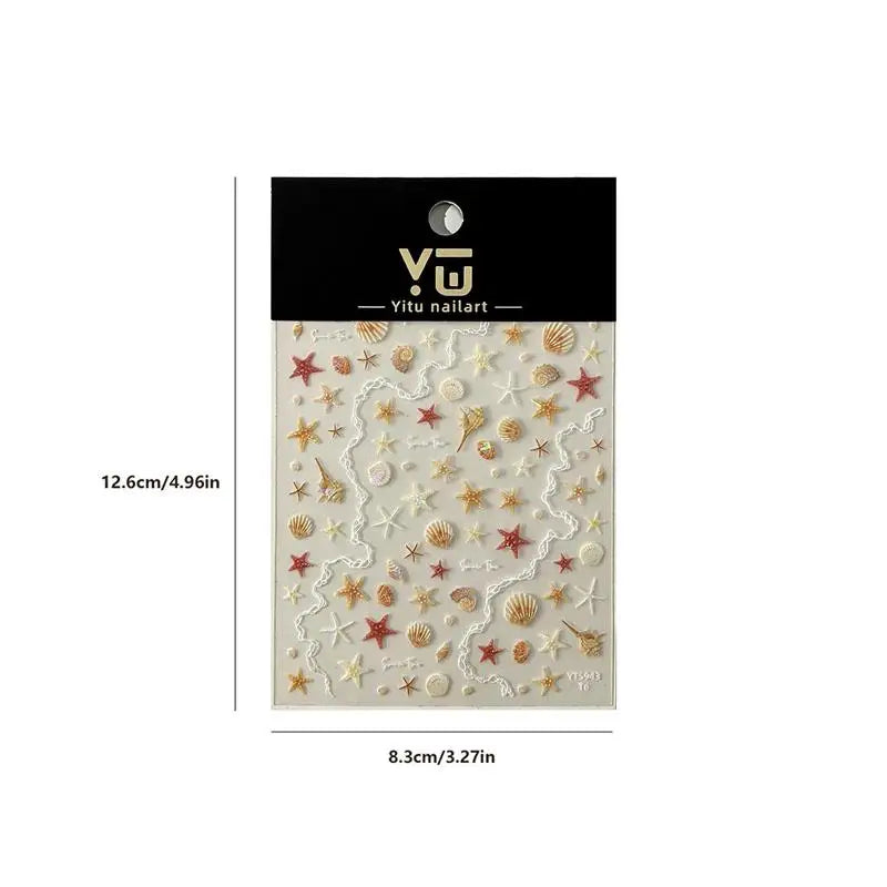 5D Embossed Ocean Nail Stickers – Starfish & Seashell Decals Nail Art Stickers Qst