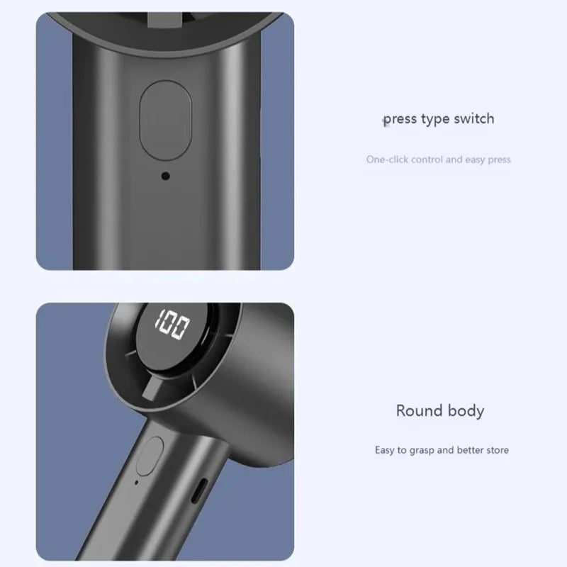Mini Portable Handheld Fan LED Display 100 Speeds USB Rechargeable Portable Handheld Fan Qst