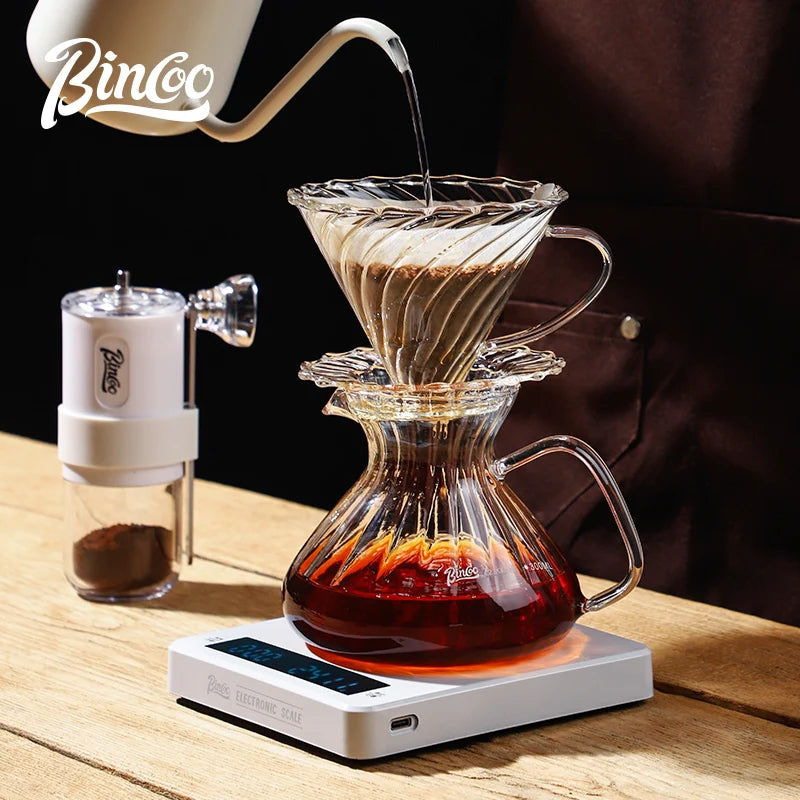 Bincoo Ribbed Glass Pour Over Coffee Carafe with Handle Glass Coffee Carafe Qst