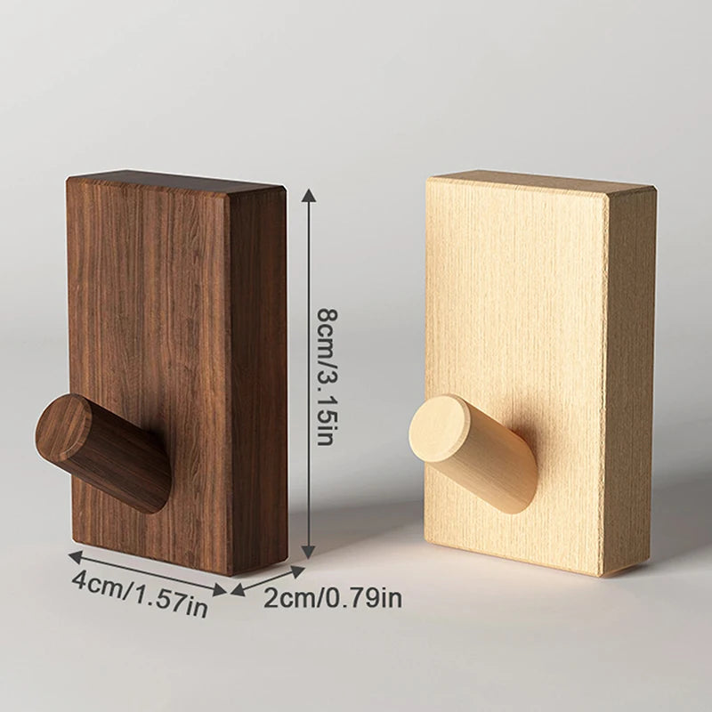 Nordic Walnut Wood Wall Hooks No Drill – Set of 2 Wall Hook Set Qst