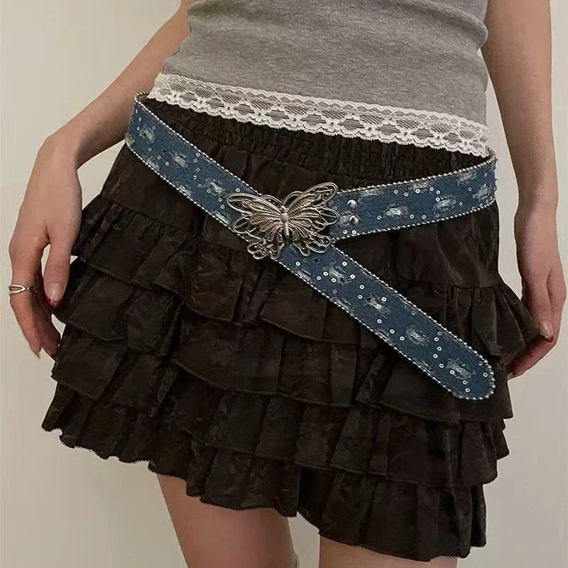 Retro Y2K Women's Denim Belt – Vintage Punk Style, 105cm Women's Fashion Belt Qst A5