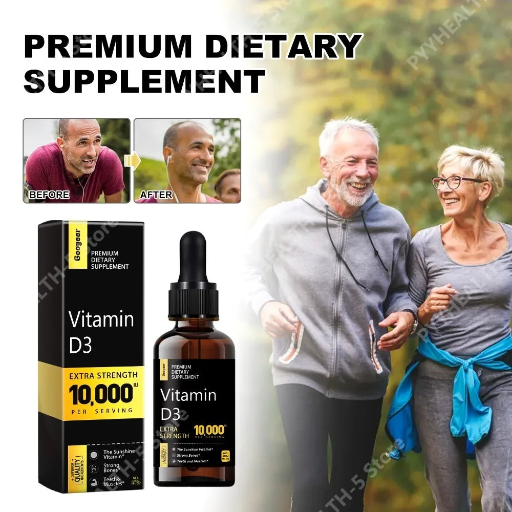 Vitamin D3 Liquid 10,000 IU Extra Strength + Vitamin C & Calcium Liquid Vitamin Supplement Qst