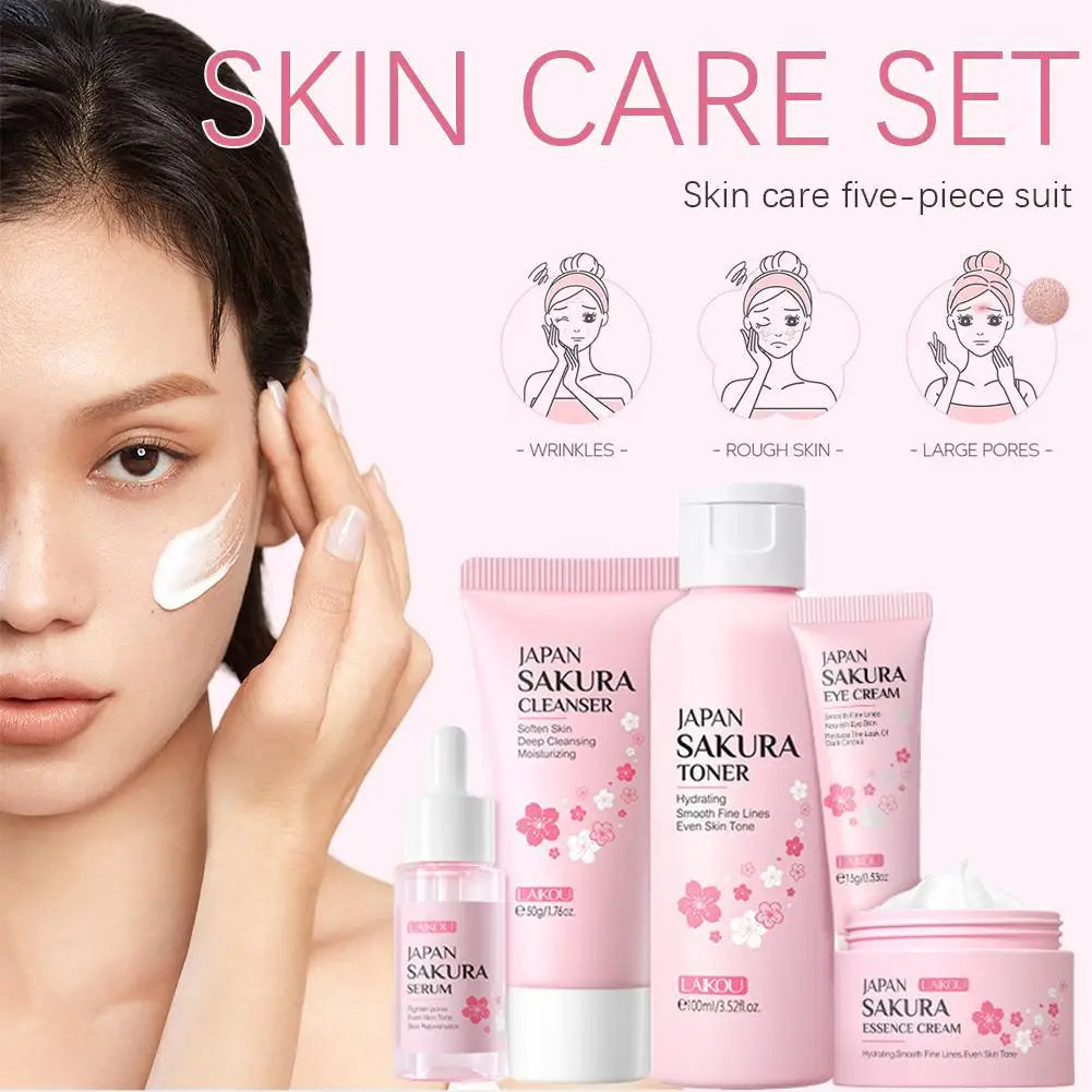 5-Piece Sakura Skin Care Set – Cleanser, Serum, Toner & Cream Skin Care Set Qme
