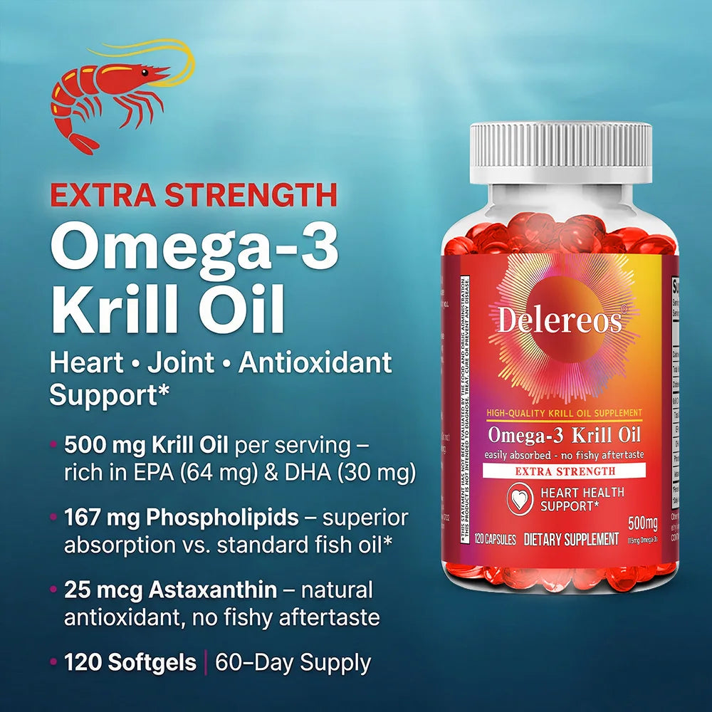 Antarctic Krill Oil 500mg – Omega-3 EPA DHA Astaxanthin, Non-GMO Krill Oil Supplement Qst